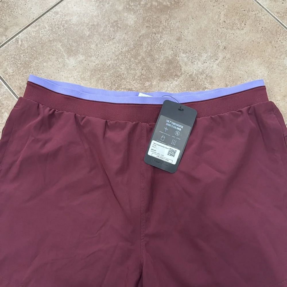Fabletics Men's Burgundy Athletic 7 inch Shorts with Lavender Waistband NWT - Picture 7 of 11